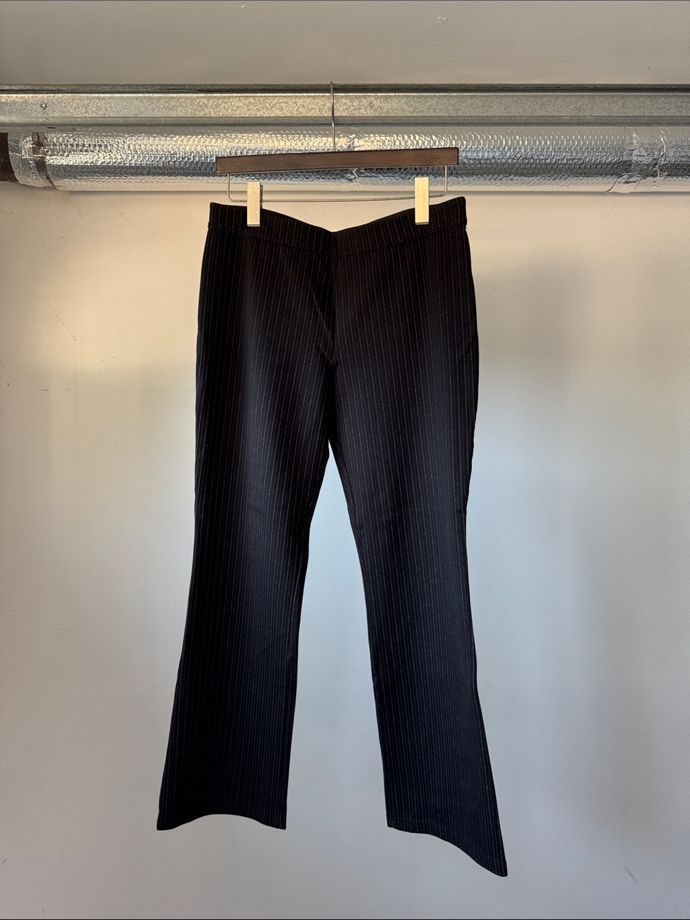 Max Studio Black Pinstripe Flare Knit Pants